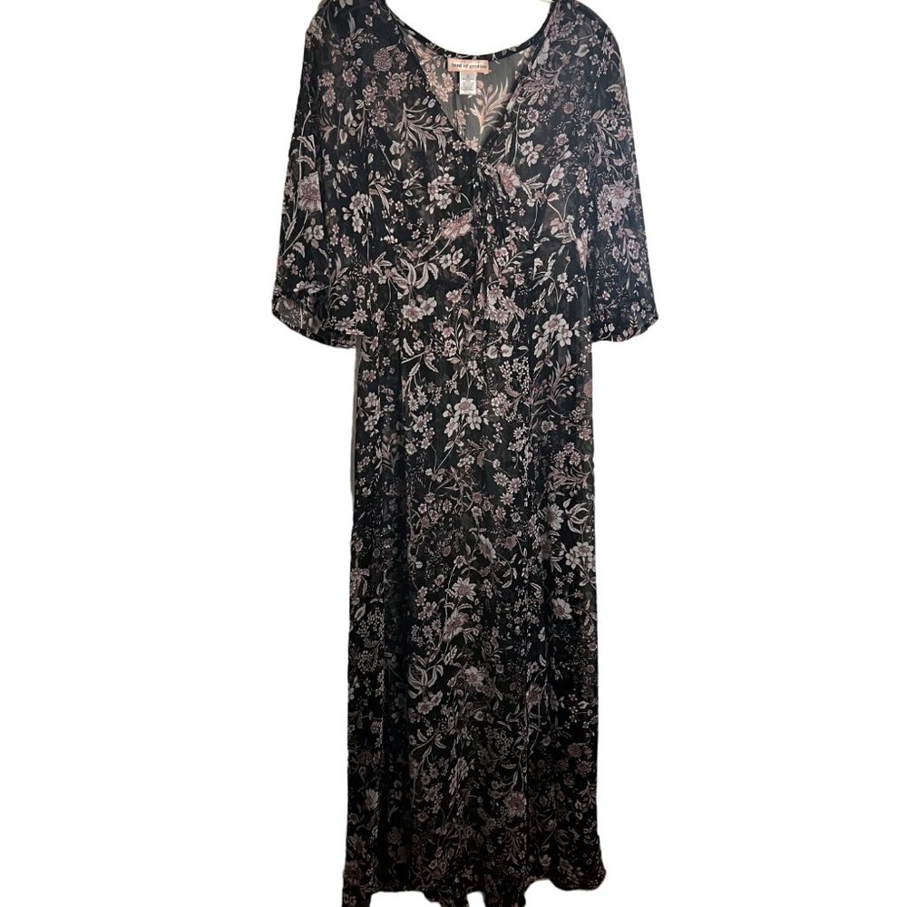 Urban Outfitters Band of Gypsies Sheer Black and Mauve Floral Maxi Dress, Size M